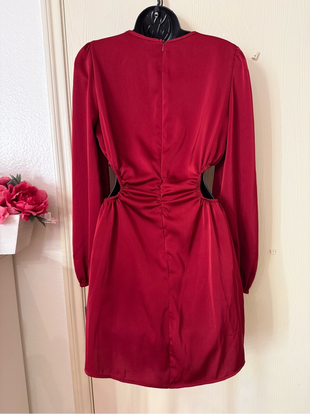 SHEIN Wine Red Long-Sleeve Side Cutout Mini Dress - Picture 4 of 5